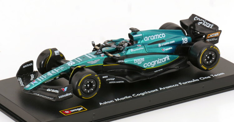 ブラーゴ 1/43 アストンマーティン AMR23 #18 2023 ストロール ドライバーフィギュア・ショーケース付き Bburago 1:43 Aston Martin AMR23 #18 2023 Stroll with driver figurine and ShowCase