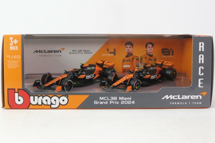 ブラーゴ 1/43 2台セット マクラーレン MCL38 #4 & #81 フォーミュラ1 マイアミ グランプリ 2024 ランド.ノリス / オスカー ピアストリ Burago 1:43 2-Car Set Mclaren MCL38 #4 & #81 GP F1 Miami 2024 L.Norris / O.Piastri