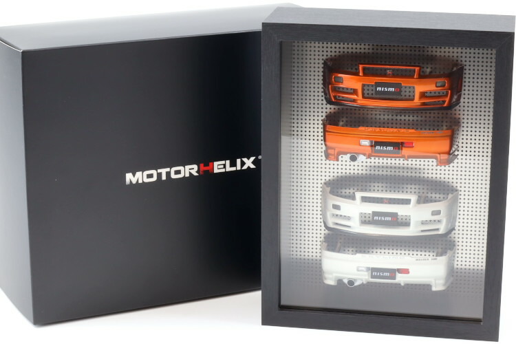 モーターヘリックス 1/18 日産 スカイライン R34 バンパーフレームディスプレイ オレンジ ホワイト Motorhelix 1:18 Nissan Skyline R34 Bumper Frame Display orange white