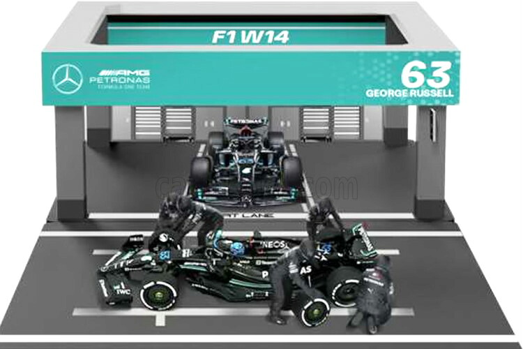 ブラーゴ 1/43 メルセデス グランプリ F1 W14 EQ パフォーマンス ジオラマ ガレージ ピットストップ チーム AMG ペトロナス モータースポーツ #63 2023 ジョージ ラッセル クルーフィギュア アクセサリー付きBburago 1:43 MERCEDES GP F1 W14 EQ N63 SEASON 2023｜Reowide モデルカー カタログ SHOP