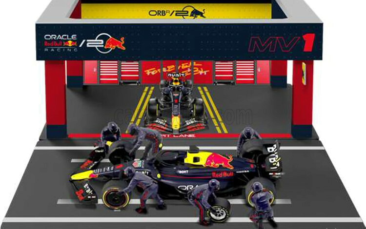 ブラーゴ 1/43 レッドブル F1 RB19 ジオラマ ガレージ ピットストップ チーム オラクル レッドブル レーシング #1 ワールドCP 2023 マックス フェルスタッペン クルーフィギュア アクセサリー付きBburago 1:43 RED BULL F1 RB19 N1 WORLD CHAMPION SEASON 2023｜Reowide モデルカー カタログ SHOP