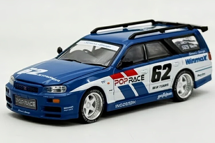 受けが良いスピード競技 1/64 ニッサン ステージア #62 サイモンズガレージPop Race 1:64 Nissan Stagea N62 Simon\u0027s Garage ミニカー・トイカー-おもちゃ