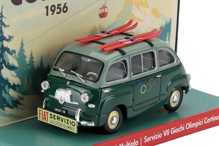 ブルム PROM 1/43 フィアット ジオラマ 600 ムルティプラ セルヴィツィオ VII オリンピック コルティナ スキー付き 1956 2トーングリーン 200台限定 BRUMM PROM 1:43 FIAT DIORAMA 600 MULTIPLA SERVIZIO VII GIOCHI OLIMPICI CORTINA CON SCI 1956 2 TONE GREEN
