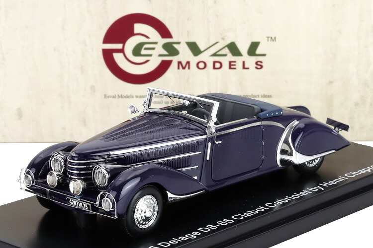ESVAL MODEL 1/43 ドラージュ D8-85 クラボ 読み込むはやりっ子 アンリ シャプロン 開けっ広げ 1935 2声の調子 青みESVAL MODEL 1:43 DELAGE D8-85 CLABOT ROADSTER HENRI CHAPRON OPEN 1935 2 TONE BLUE