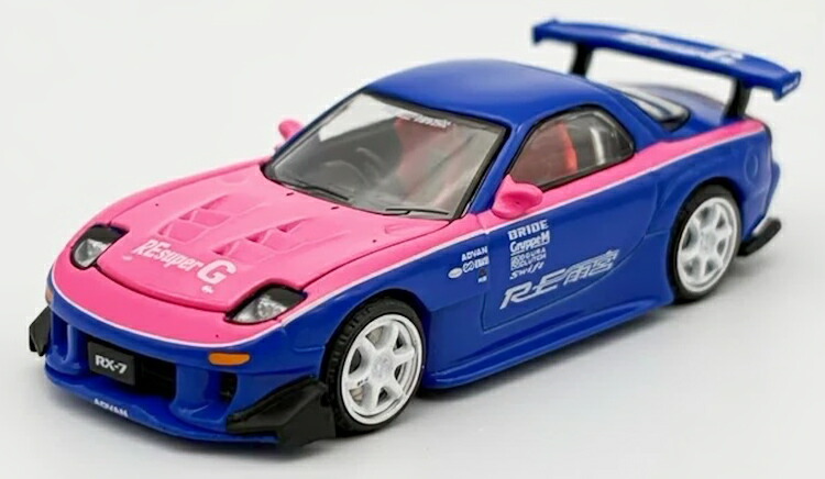 ポップレース 1/64 マツダ RX-7 RE雨宮 ブルー ピンク Pop Race 1:64 Mazda RX7 RE-Amemiya Blue Pink