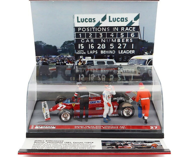 ブルム 1/43 フェラーリ パノラマ F1 126CK ターボ #27 しろがね色石ころ 連合王国グランプリ 図形付き添い人 1981 内鰓 ヴィルヌーヴ エクストリーム レスキュー イル サルヴァタッジョBRUMM 1:43 FERRARI DIORAMA F1 126CK TURBO N27 SILVERSTONE BRITISH GP 1981