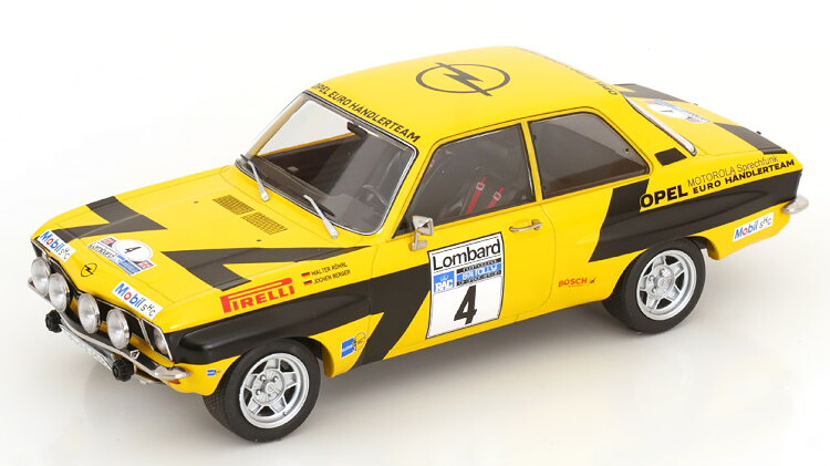 MCG 1/18 オペル アスコナ 1.9 SR #4 5位 Lombard RAC Rallye 1974 ヴァルター 渦巻き/ベルガーMCG 1:18 Opel Ascona 1.9 SR No.4 5th Lombard RAC Rallye 1974 Roehrl/Berger