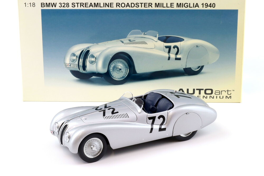 オートアート 1/18 BMW 328 ストリームライン ロードスター #72 ミッレミリア 1940 シルバー 開閉 AUTOart 1:18 BMW 328 Streamline Roadster #72 Mille Miglia 1940 silver