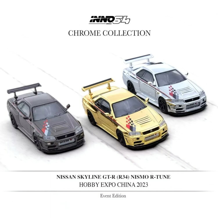 イノ64 1/64 日産 スカイライン GT-R R34 ニスモ Rチューン ホビーエキスポチャイナ2023 セット INNO64 1:64 NISSAN SKYLINE GT-R R34 NISMO R-TUNE HOBBY EXPO CHINA 2023 SET CAR