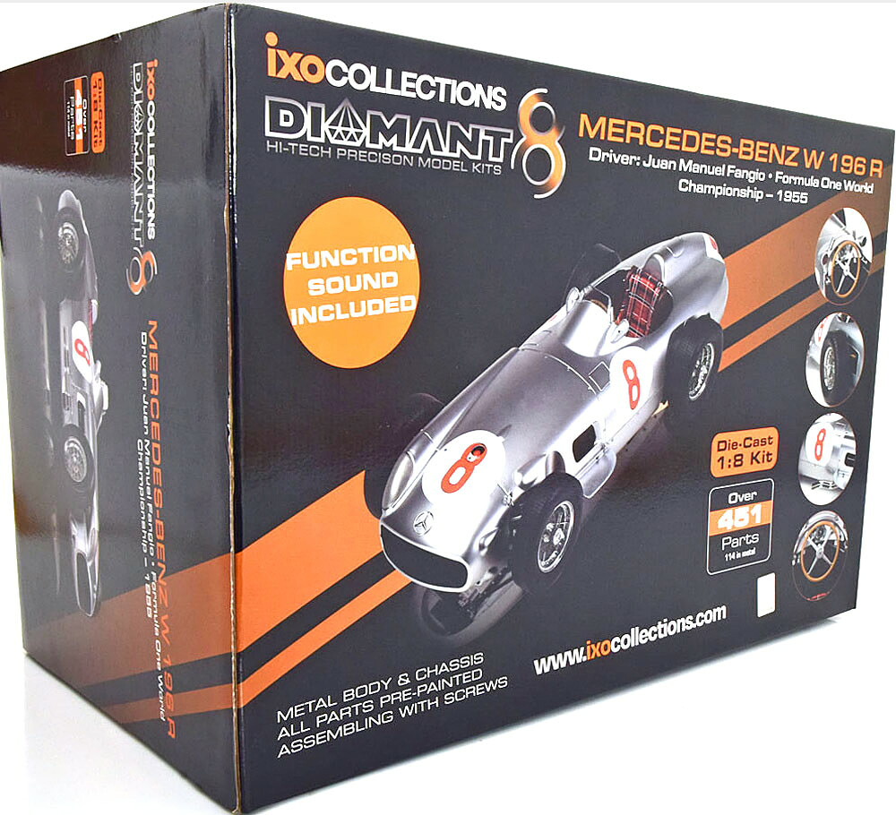 イクソ 1/8 メルセデスベンツ W196 R 一揃いの道具 1955 ヴェルトマイスター ファンジオ 一部分数451点 物音役立つこと付Ixo 1:8 Mercedes-Benz W196 R KIT with 451 parts 1955 Weltmeister Fangio with sound function