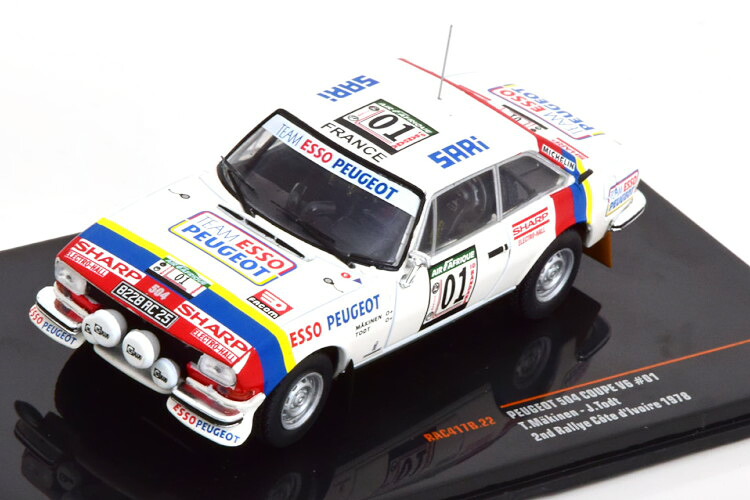 イクソ 1/43 プジョー 504 クーぺ V6 #01 コートジボアールラリー 1978 ホワイト/レッド/ブルーIxo 1:43 Peugeot 504 Coupe V6 No 01 Rally Cote d Ivoire 1978 T.MAKINEN J.TODT WHITE RED BLUE｜Reowide モデルカー カタログ SHOP