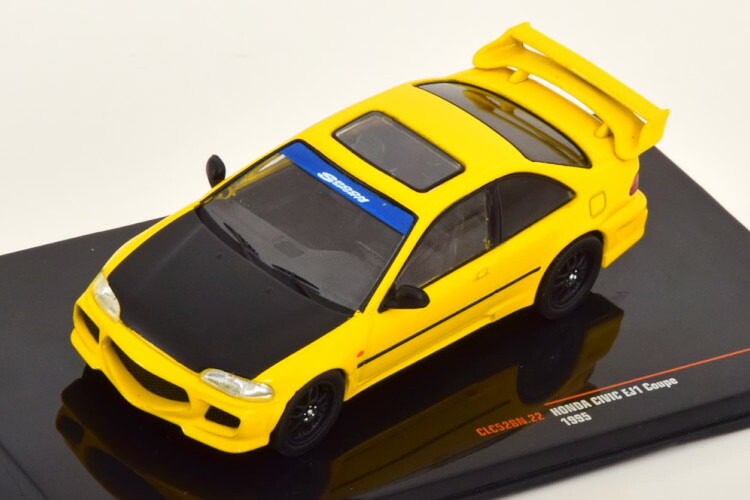 イクソ 1/43 ホンダ シビック EJ1 クーペ 1995 黄み/滑っこい黒いことIxo 1:43 HONDA CIVIC EJ1 Coupe 1995 yellow flatblack 乗り物のおもちゃ-ミニカー・トイカー-おもちゃ