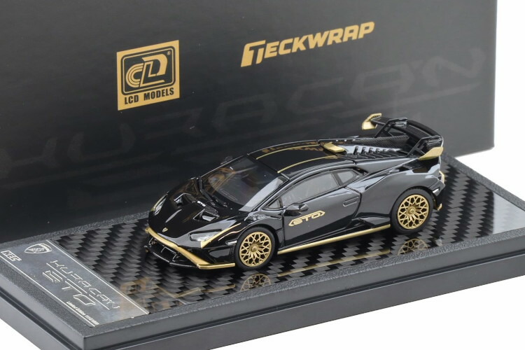 LCDひな形 1/64 ランボルギーニ ウラカン STO HEC 2026 黒いこと ゴールドLCD Models 1:64 Lamborghini Huracan STO HEC 2026 Black Gold