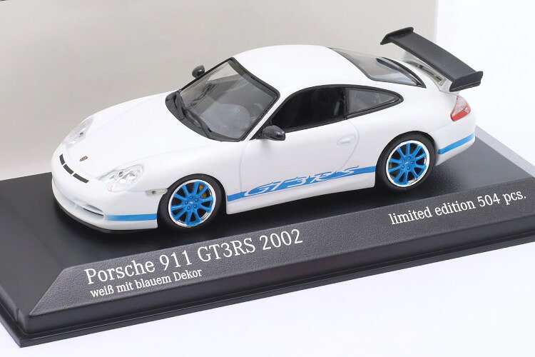 ミニチャンプス 1/43 ポルシェ 911 (996) GT3 RS 2002 ワイト/ブルーネスリム 504台限定Minichamps 1:43 Porsche 911 (996) GT3 RS year 2002 white / blueness rims limitation 504 pcs｜Reowide モデルカー カタログ SHOP
