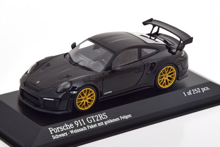 ミニチャンプス 1/43 ポルシェ 911 991/2 GT2 RS ヴァイサッハ パッケージ ゴールド リム 2018 ブラック 252台限定Minichamps 1:43 Porsche 911 (991/2) GT2 RS Weissach Package mit goldenen Felgen 2018 schwarz Limited Edition 252 pcs.｜Reowide モデルカー カタログ SHOP