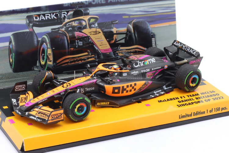 ミニチャンプス 1/43 マクラーレン MCL36 #3 5th シンガポールGP 数式 1 2022 D. Ricciardo 150台押さえるMinichamps 1:43 McLaren MCL36 #3 5th Singapore GP formula 1 2022 D. Ricciardo Limited Edition 150 pcs