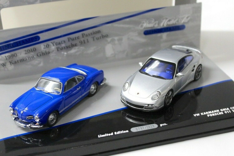 ミニチャンプス 1/43 2台セット ポルシェ 911 ターボ シルバー ＋ フォルクスワーゲン カルマンギア ブルー Minichamps 1:43 2-Car Set Porsche 911 Turbo Silver ＋ VW KARMANN GHIA BLUE