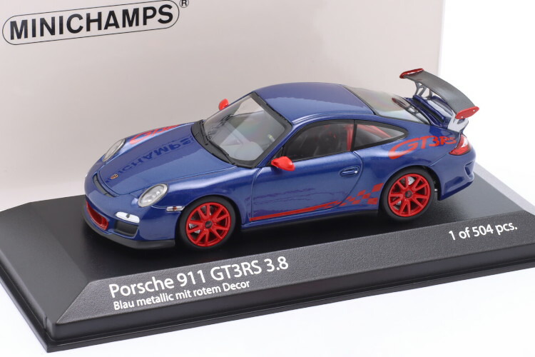 ミニチャンプス 1/43 ポルシェ 911 (997.2) GT3 RS 3.8 2009 ブルーメタリック/レッド 504台限定 Minichamps 1:43 Porsche 911 (997.II) GT3 RS 3.8 year 2009 blue metallic / red Limited Edition 504 pcs