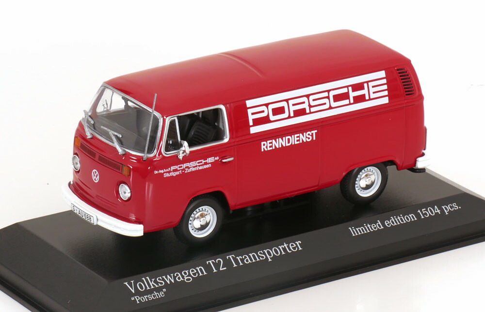 ミニチャンプス 1/43 フォルクスワーゲン T2 Kasten Porsche Renndienst 1972 レッド/ホワイト 1504台限定 Minichamps 1:43 VW T2 Kasten Porsche Renndienst 1972 red white Limited Edition 1504 pcs