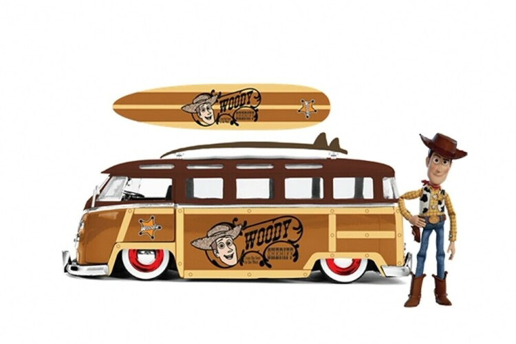 ジャダトイズ 1/24 フォルクスワーゲン VW T1 二階建てバス 図形付き添い人 ウッディ 活動写真 トイストリー 1995Jadatoys 1:24 Volkswagen VW T1 Bus with figure Woody Movie Toy Story (1995) 乗り物のおもちゃ-ミニカー・トイカー-車