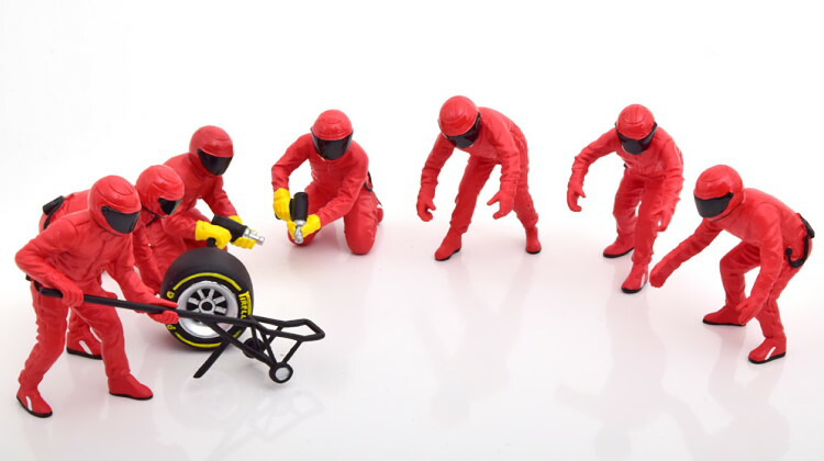 Ferrari F1 ピットクルーフィギュア ミニカーセット Amazon.com: Formula One F1 Pit Crew 7 Figure Set Team Red Release