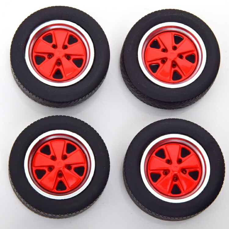 KK-SCALE 1/18 ポルシェ クラブスポーツ リム タイヤセット レッド KK-Scale 1:18 Porsche Clubsport rims and tyres-set red