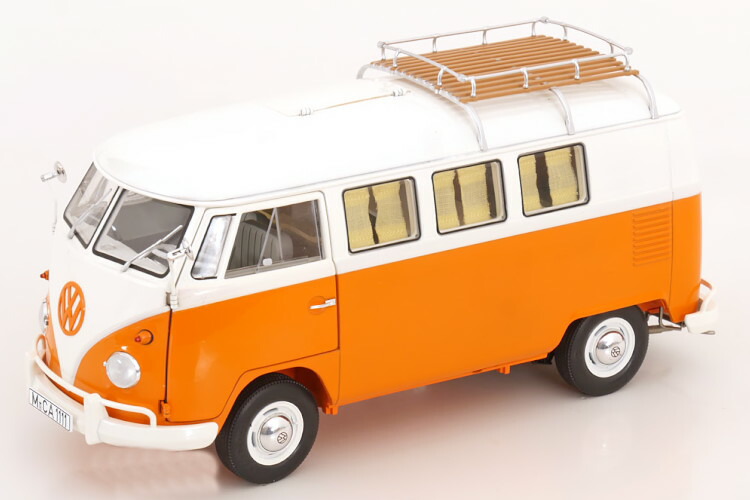 シュコー 1/18 フォルクスワーゲン T1 幕営2階建てバス オレンジ色 白いこと 開閉Schuco 1:18 VW T1 Camping bus orange white
