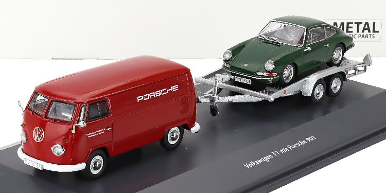 シュコー 1/43 メルセデスベンツ 仕掛ける VW T1 バン ポルシェ トレーラ 901 911 1964 赤いこと 緑であることSchuco 1:43 Mercedes-Benz Set VW T1 Van Porsche Trailer 901 911 1964