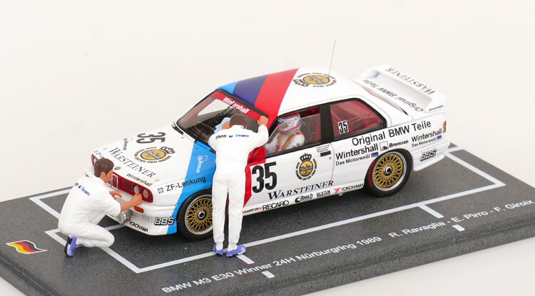スパーク 1/43 BMW M3 E30 ル・マン24時間 優勝 1989 ラヴァーリア/ピロ/ジロイ グランプリ ドライバーフィギュア BMWメカニック2体付 Spark 1:43 BMW M3 E30 Winner 24h Nuerburgring 1989 Ravaglia/Pirro/Giroix with driver figurine and 2 BMW mechanic|Reowide モデルカー カタログ SHOP