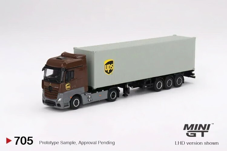 ミニGT 1/64 メルセデス・ベンツ アクトロス 40フィート 入れもの UPS ヨーロッパ 左手持ち部分 開閉MINI GT 1:64 Mercedes-Benz Actros 40 フィート Container UPS Europe LHD