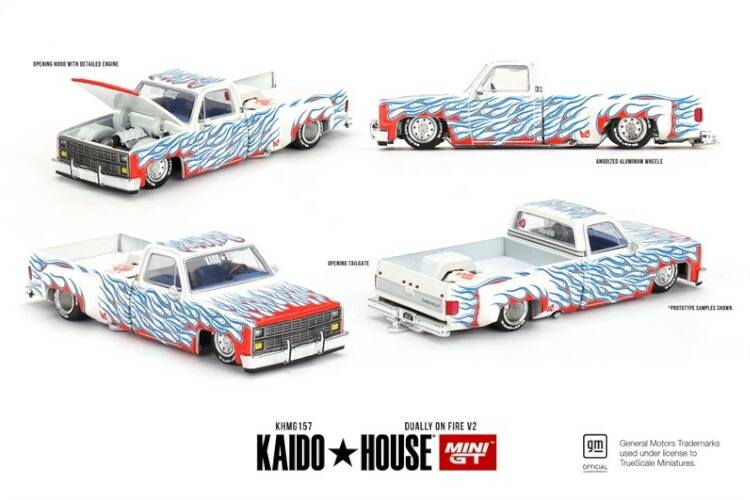 TSM ミニ GT 1/64 シボレー シルバラード ピックアップ 街道ハウス 街道デューリー ファイア V2 ホワイト ブルー レッド TSM MINI GT 1:64 Chevrolet Silverado Pickup Kaido House Kaido Dually Fire V2 White Blue Red