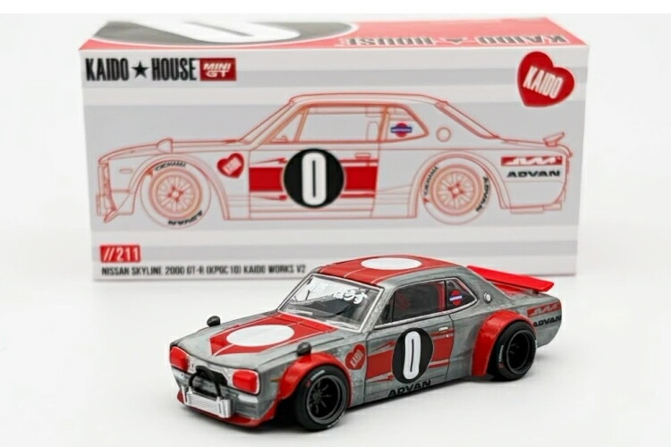 ミニ GT 1/64 ニッサン 視水平線 2000GT-R KPGC10 #0 カイドウ ワークス V2 チェイスカーMini GT 1:64 Nissan Skyline 2000GT-R KPGC10 N0 Kaido Works V2 Chase car