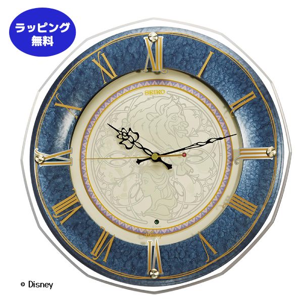 ■SEIKO セイコー 電波掛時計【Disney 大人ディズニー 美女と野獣】キャラクター 木枠 スイープ秒針 連続秒針 掛け時計 電波クロック おしゃれ シック リビング 寝室 子供部屋 記念日 お祝い ギフト 濃青マーブル模様 FS516L【楽ギフ_包装選択】