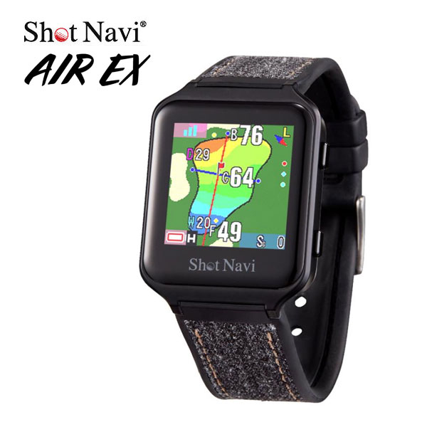 ●日本製 ゴルフナビ GPSナビ【ショットナビ AIR  EX 大気圏EX】タッチパネル 液晶 申し受ける式 Bluetooth 適用業務連絡 みちびきL1S 雨合羽 ウオッチ型 ゴルフ用 GPS積み上げる 軽さ ジーンズ胴締め 黒いこと 4562201212201【楽ギフ_荷拵えより分ける】インター
