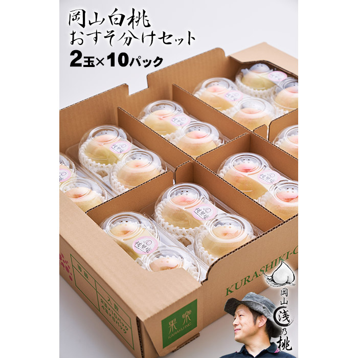 岡山白桃 早生 おすそ分け10セット 2玉×10パック入箱 岡山県産白桃 〇浅 生産者限定商品 6月下旬～7月下旬収穫品