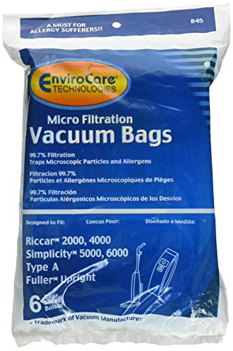 【中古】【未使用・未開封品】Riccar 2000, 4000 and Simplicity 5000, 6000 Type A Vacuum Bags Microfiltration with Closure - 6 Pack