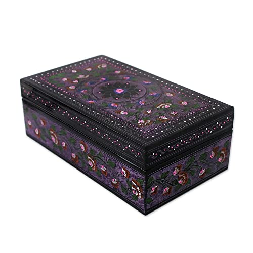 【中古】【未使用・未開封品】NOVICA 装飾木製漆器ボックス パープル フローラルファンタジー