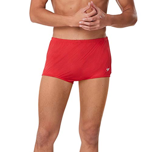 【中古】【未当て嵌める・未開封品】Speedo メンズ ポリメッシュスクエアレッグトレーニングスーツ 32 赤いこと 水泳-メンズ競技水着-競技水着