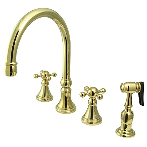【中古】【未当て嵌める・未開封品】Kingston Brass KS2792KXBS ガバナーデッキマウントキッチン水道の栓 金管楽器吹きつける付き添い人 8-1/4in 光輝金管楽器