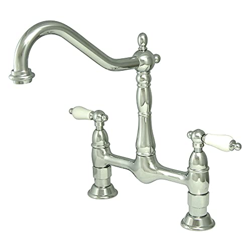 【中古】【未使用・未開封品】Heritageデッキマウントキッチン蛇口with磁器レバーハンドル 8 Inch ES1171PL 1