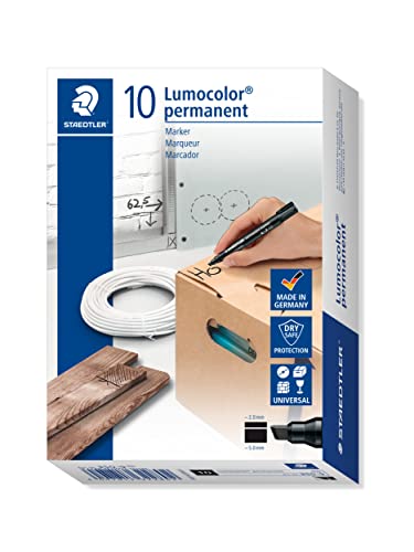 【中古】【未使用・未開封品】ステッドラー 油性ペン ルモカラー 太書き 斧型 線幅 2~5mm ブラック 10本入り 350-9*10｜AJIMURA-SHOP