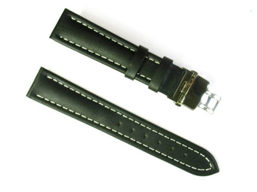 【中古】【未当て嵌める・未開封品】Bandaなめし革雨合羽Watch Band withステンレス鋼Deployant 2つ名取り草Double Foldバックルdesign-real Italian Calf leather-20?MM黒いこと色つや