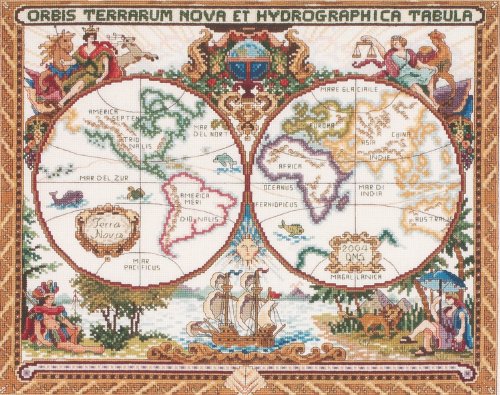 【中古】【未使用・未開封品】Janlynn　クロスステッチキット　Olde World Map　【並行輸入品】　　　　　　　　　　　　Janlynn Cross Stitch Kit, 15-Inch by 18-Inch, Olde｜AJIMURA-SHOP