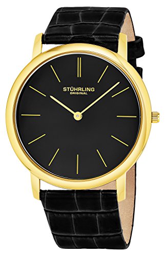 【中古】【未当て嵌める・未開封品】Stuhrling Original Men\u0027s 601.33351 Classic Ascot Swiss Quartz Ultra Thin Gold Tone Black Leather Strap Watch/ストゥーリングオリジナル/