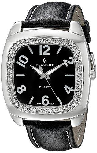 【中古】【未使用・未開封品】Peugeot Women's . Crystal Accented Leather Strap Watch - Silver/Black