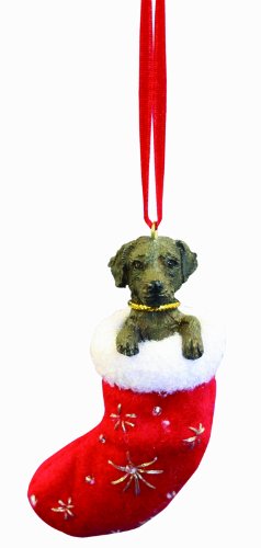【中古】【未使用・未開封品】Chocolate Labrador Christmas Stocking Ornament with Santa's Little Pals Hand Painted and Stitched Detail by E&S Pets