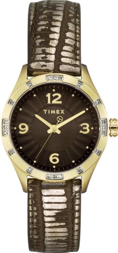 【中古】【未使用・未開封品】Timex Womens TシリーズブラウンダイヤルダイヤモンドベゼルEncrusted Distressedレザー腕時計t2?m599