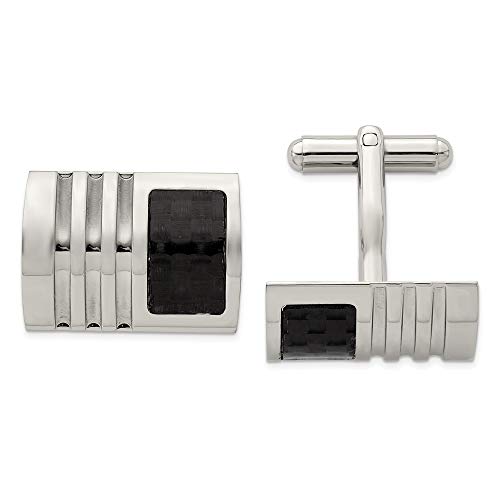 【中古】【未使用・未開封品】JewelryWeb ステンレススチール つや消しカーボンファイバー カフリンク