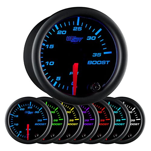 【中古】【未使用・未開封品】GlowShift Black 7 Color 35 PSI Turbo Boost Gauge Kit - Includes Mechanical Hose & Fittings - Black Dial - Clear Lens - for Car & Truck|AJIMURA-SHOP