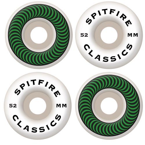 【中古】【未使用・未開封品】Spitfire Classics White / Green Skateboard Wheels - 52mm 99a (Set of 4) by Spitfire